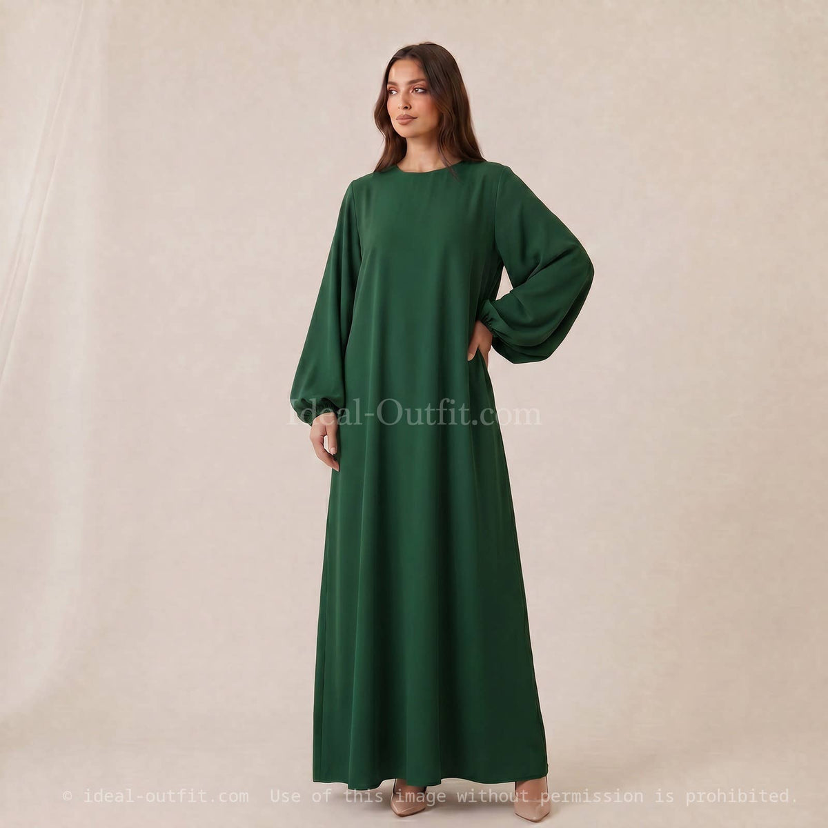 Medina Silk Abaya Dress with Balloon Sleeves – Ref. 2370PK – view 2