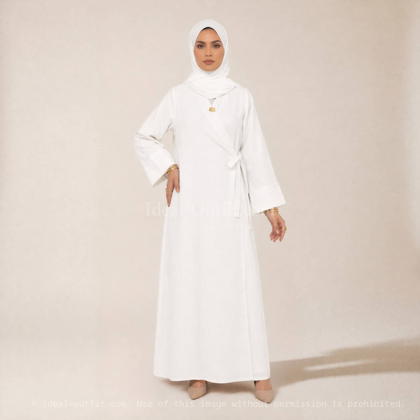 Abaya with Side Bow & Wide Sleeves – Ref. 2383LIN – view 4