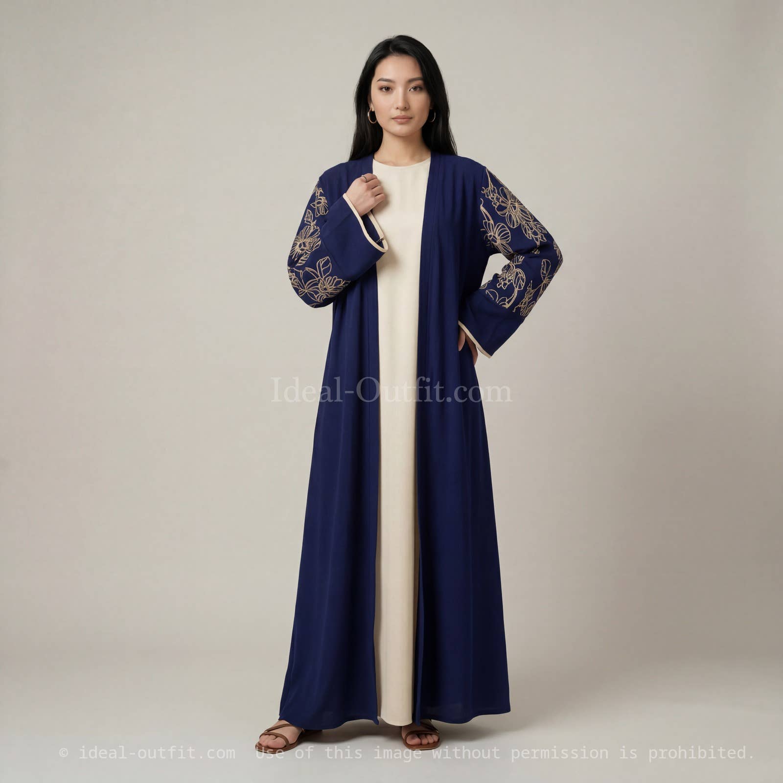 2-Piece Set – Floral Embroidered Kimono & Jazz Abaya – view 3