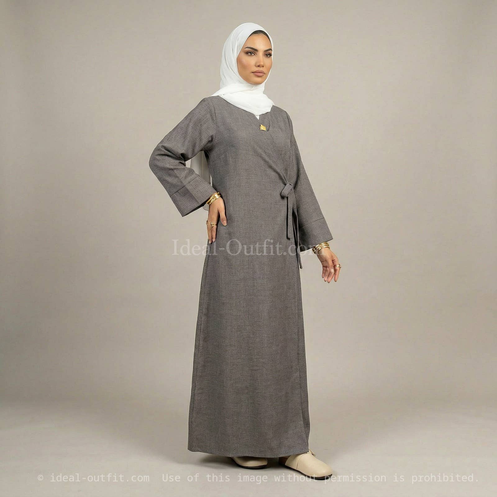 Abaya with Side Bow & Wide Sleeves – Ref. 2383LIN – view 3