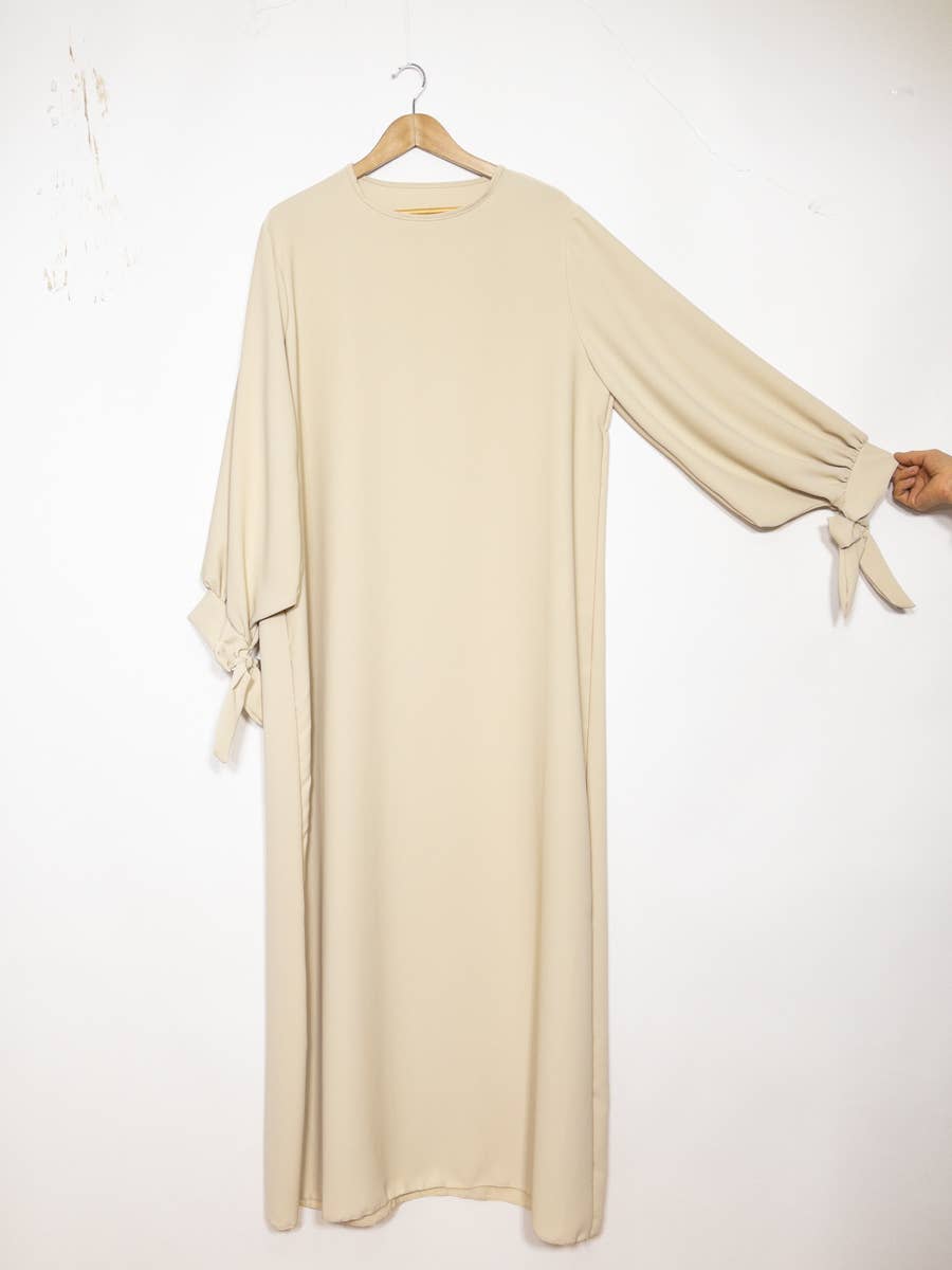 Medina Silk Abaya Dress with Bow Balloon Sleeves – Ref. 2378PK – view 3