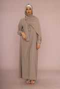 Medina Silk Abaya with Matching Scarf – Gold Stitching – Ref. 2369PK
