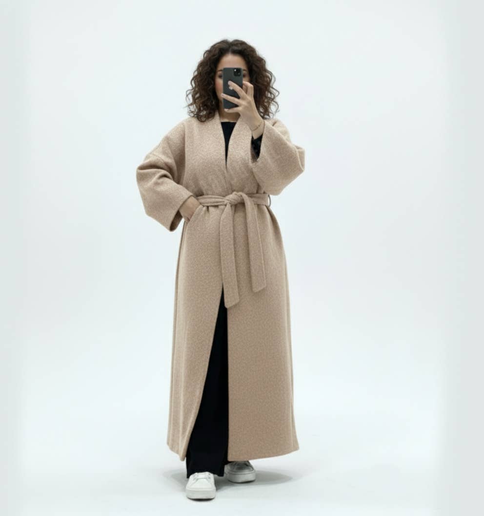 Long Wool Blend Coat with Belt & Butterfly Sleeves – Ref. MA2518 – view 2