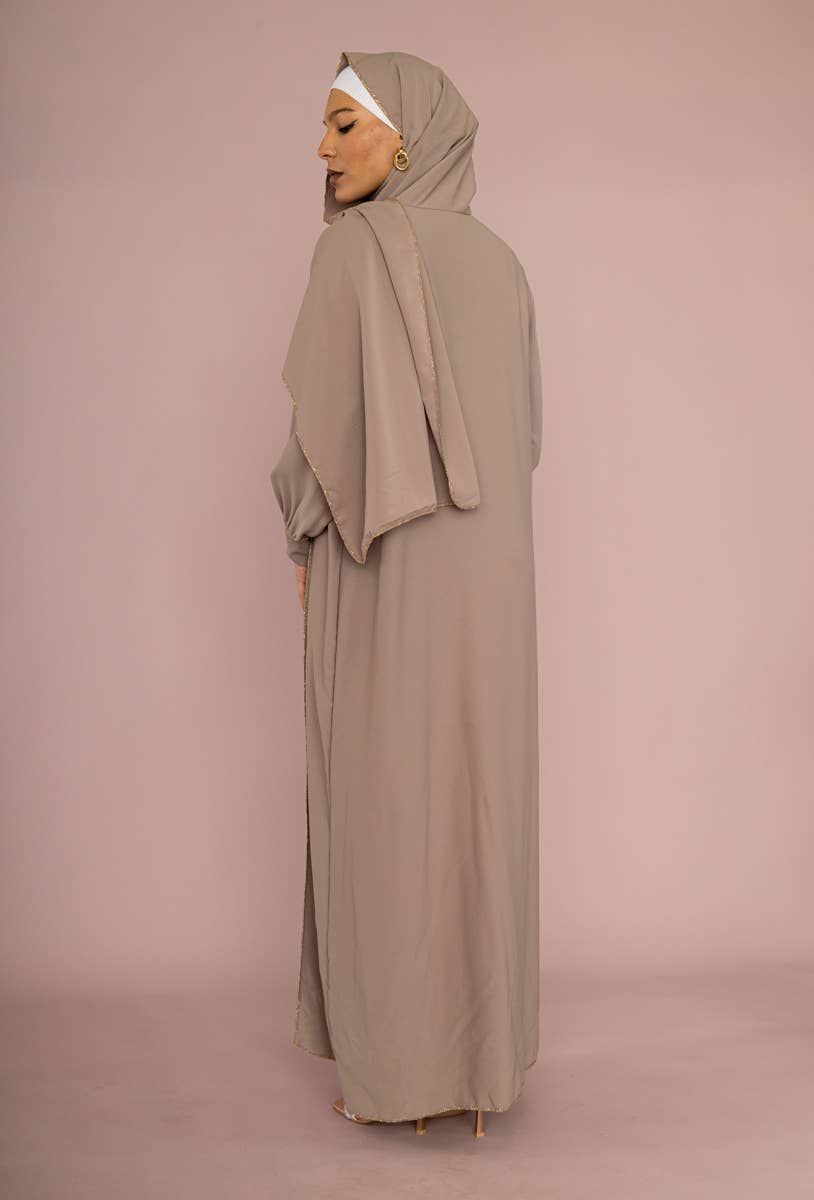 Medina Silk Abaya with Matching Scarf – Gold Stitching – Ref. 2369PK – view 4