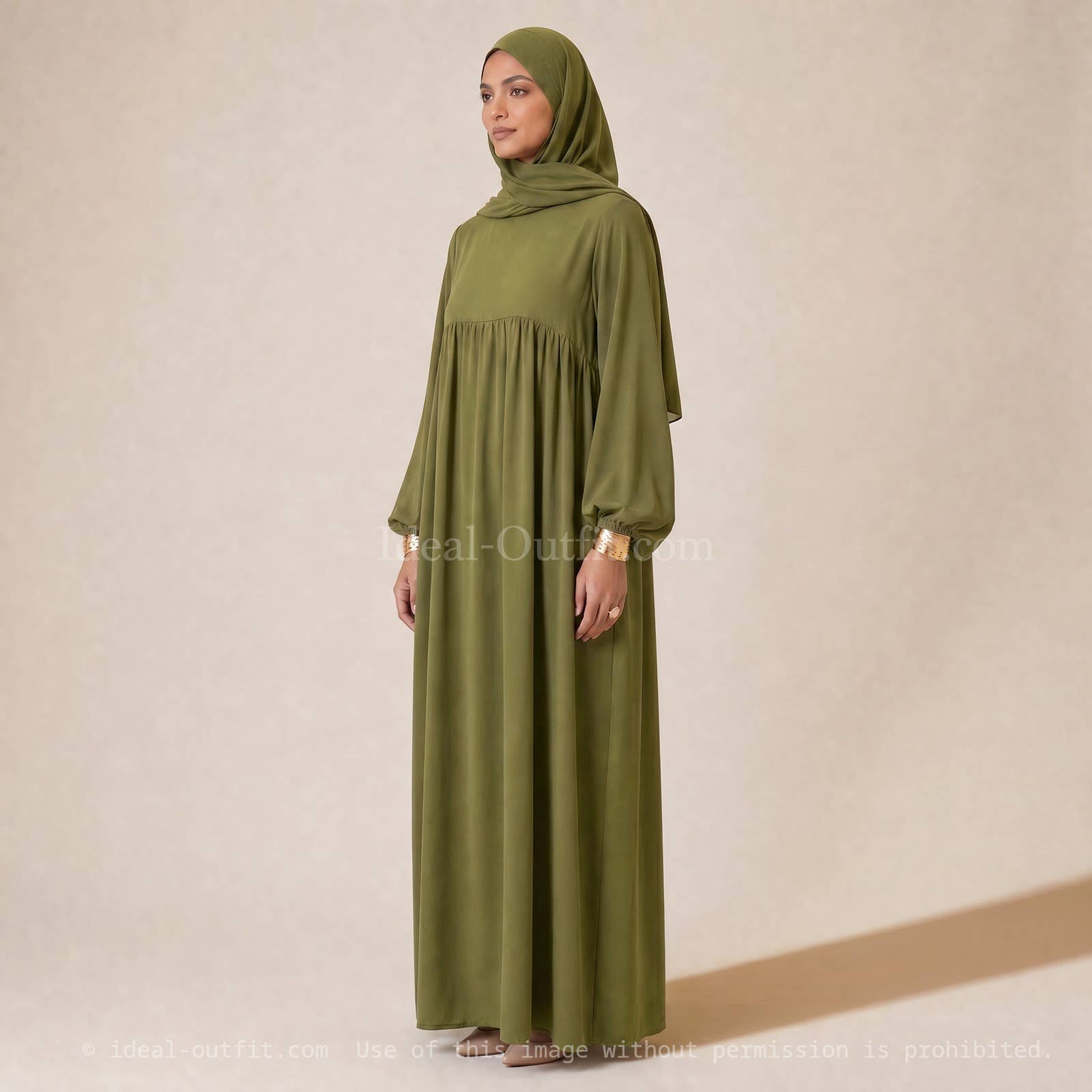 Medina Silk Abaya with Balloon Sleeves & Belt – Ref. 2379PK – view 3