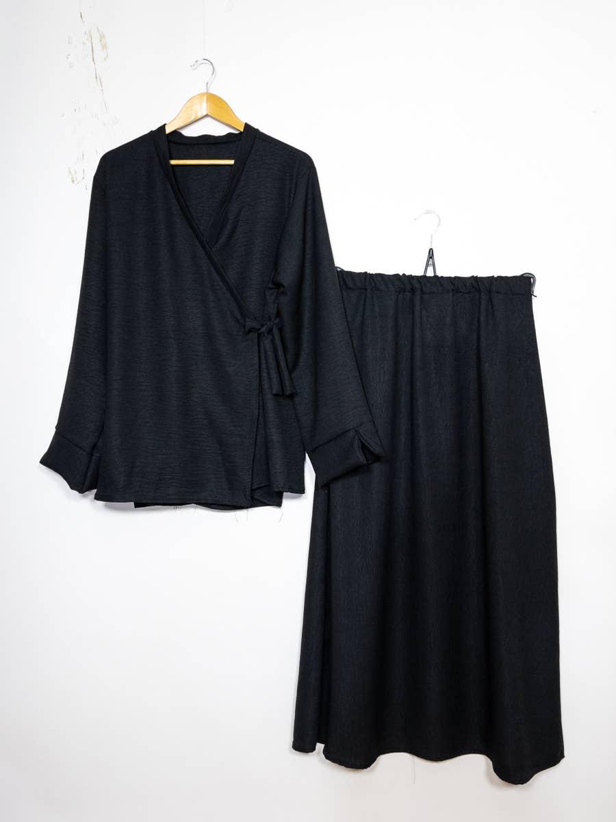 Abaya Set – Crossover Top with Side Bow & Skirt
