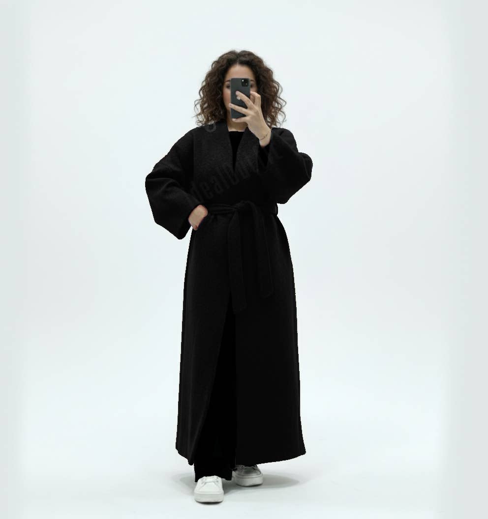 Long Wool Blend Coat with Belt & Butterfly Sleeves – Ref. MA2518 – view 4