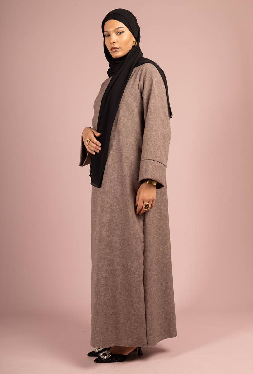 Tall Linen-Look Abaya with Belt – 185 cm Fit – Ref. L2352LIN