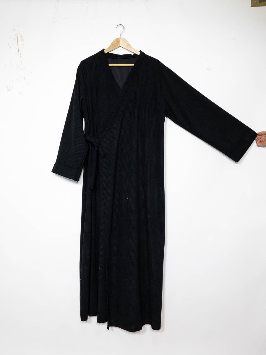 Velvet Abaya Dress with Bow & Wide Sleeves