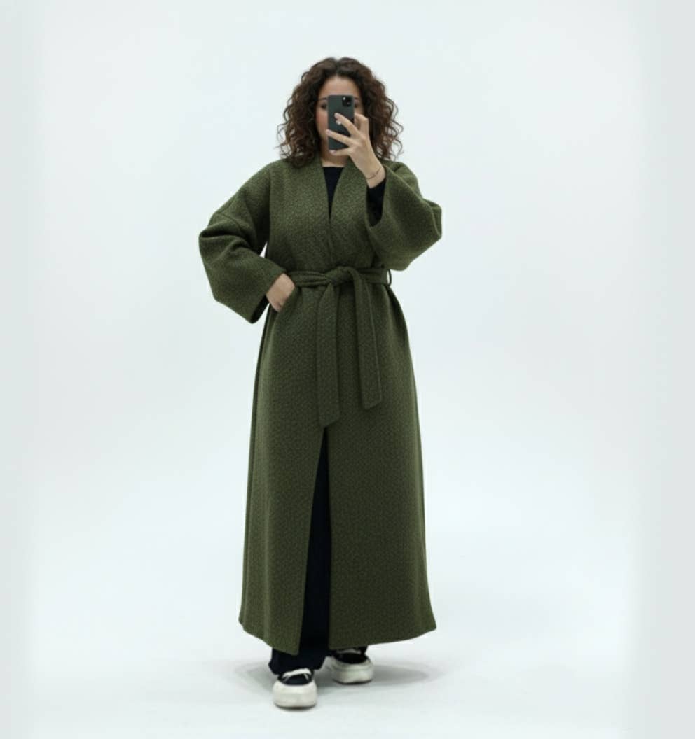 Long Wool Blend Coat with Belt & Butterfly Sleeves – Ref. MA2518