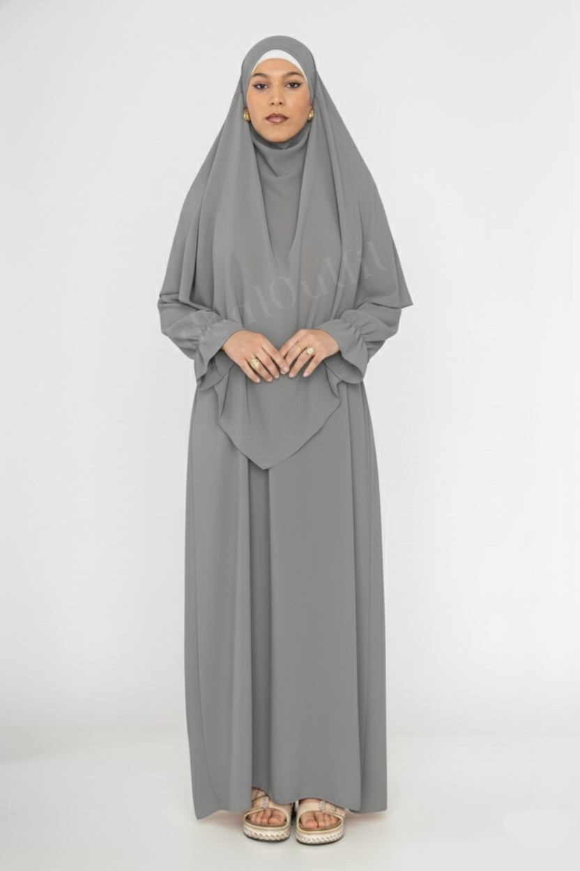 2-Piece Set – Khimar & Abaya in Jazz Fabric – Ref. 2316+2501 – view 3