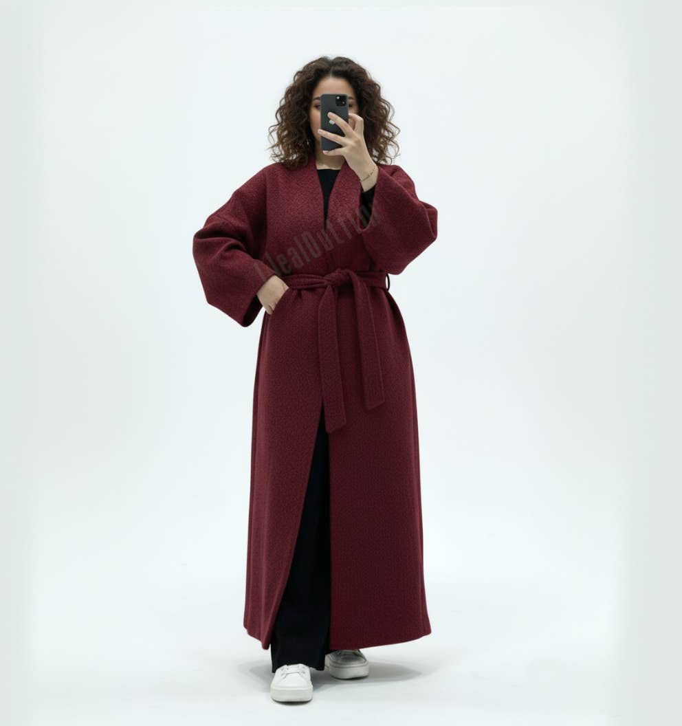 Long Wool Blend Coat with Belt & Butterfly Sleeves – Ref. MA2518 – view 3