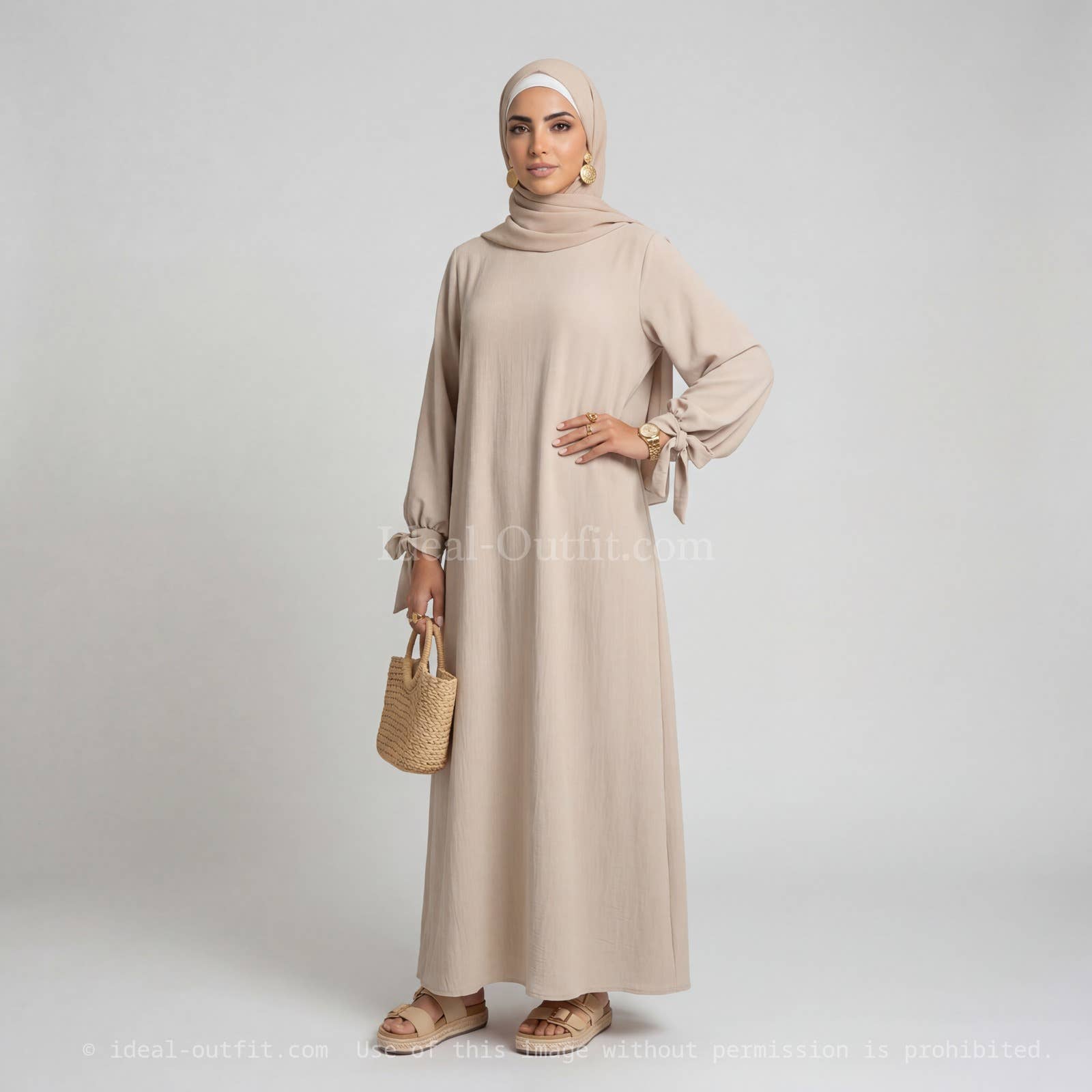 Medina Silk Abaya Dress with Bow Balloon Sleeves – Ref. 2378PK – view 2