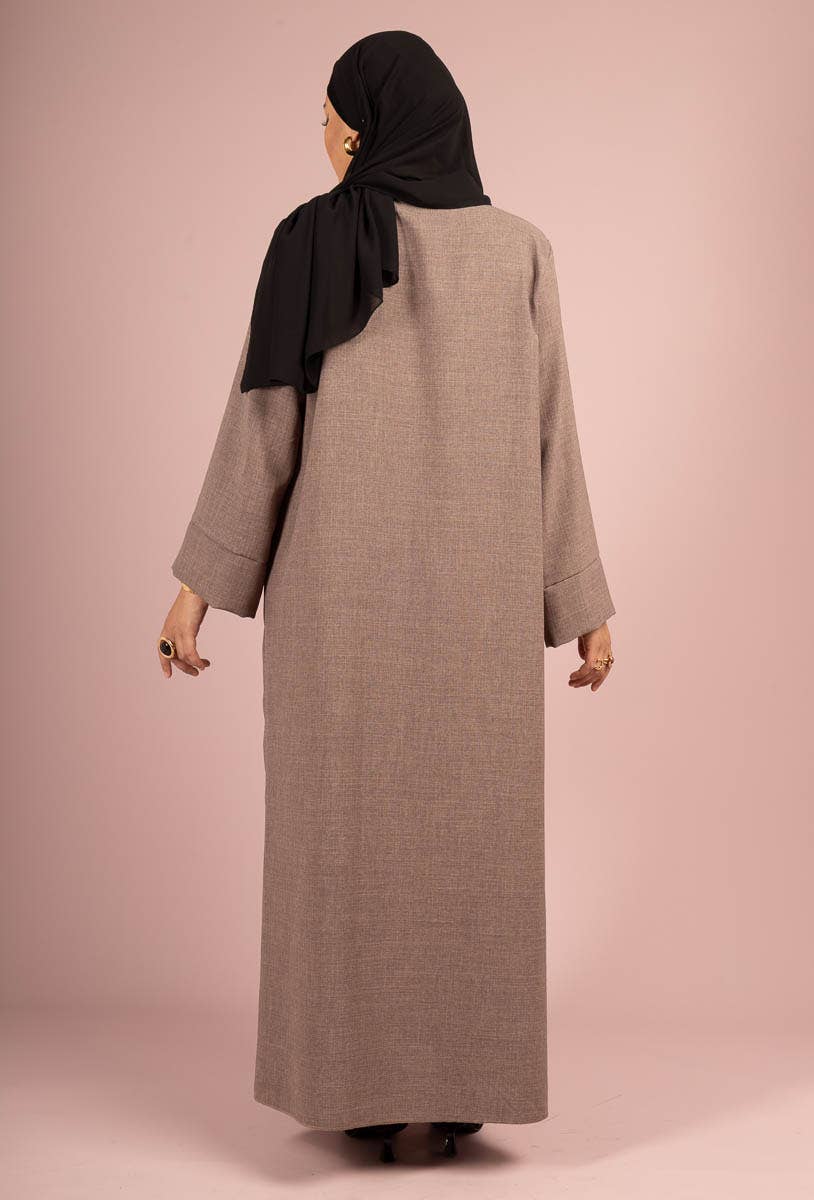 Tall Linen-Look Abaya with Belt – 185 cm Fit – Ref. L2352LIN – view 3
