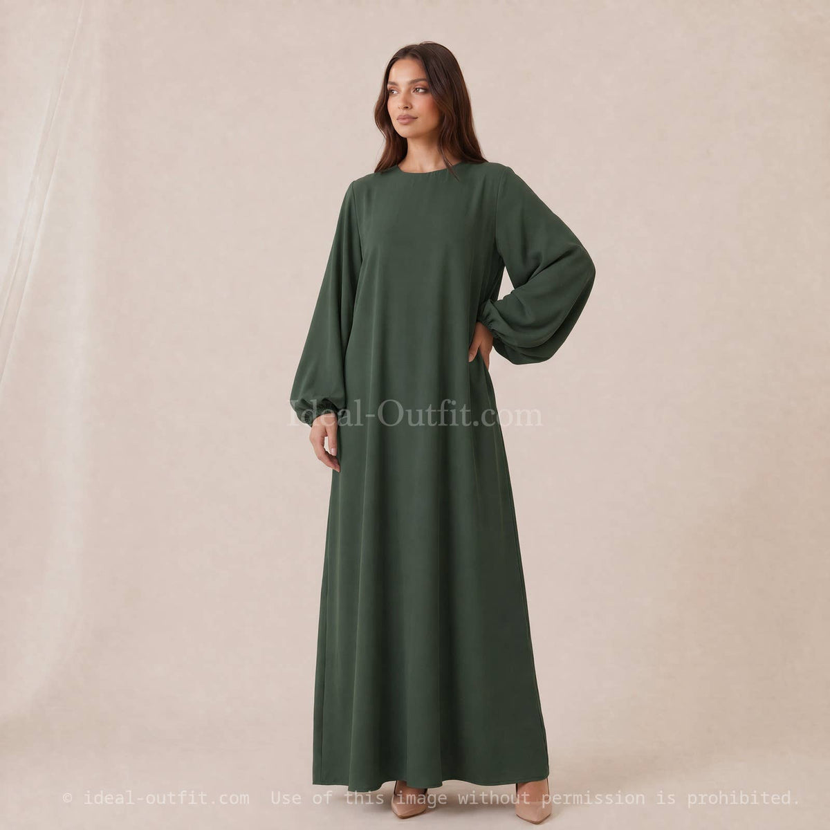 Medina Silk Abaya Dress with Balloon Sleeves – Ref. 2370PK – view 3