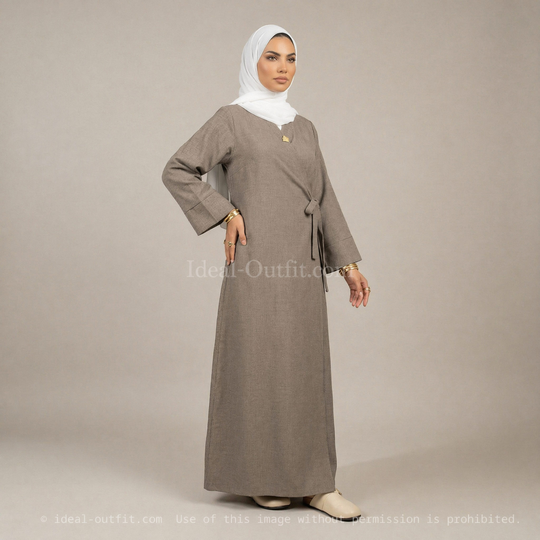 Abaya with Side Bow & Wide Sleeves – Ref. 2383LIN – view 2