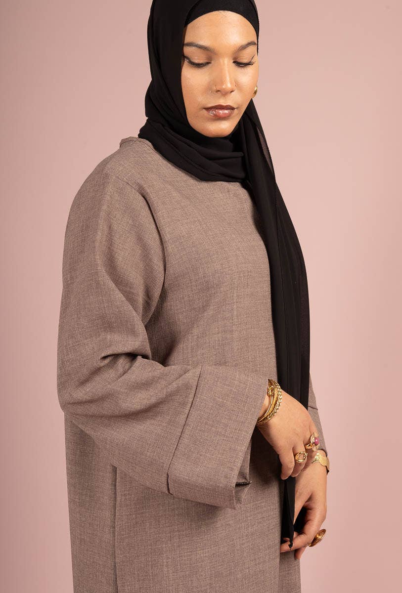 Tall Linen-Look Abaya with Belt – 185 cm Fit – Ref. L2352LIN – view 2