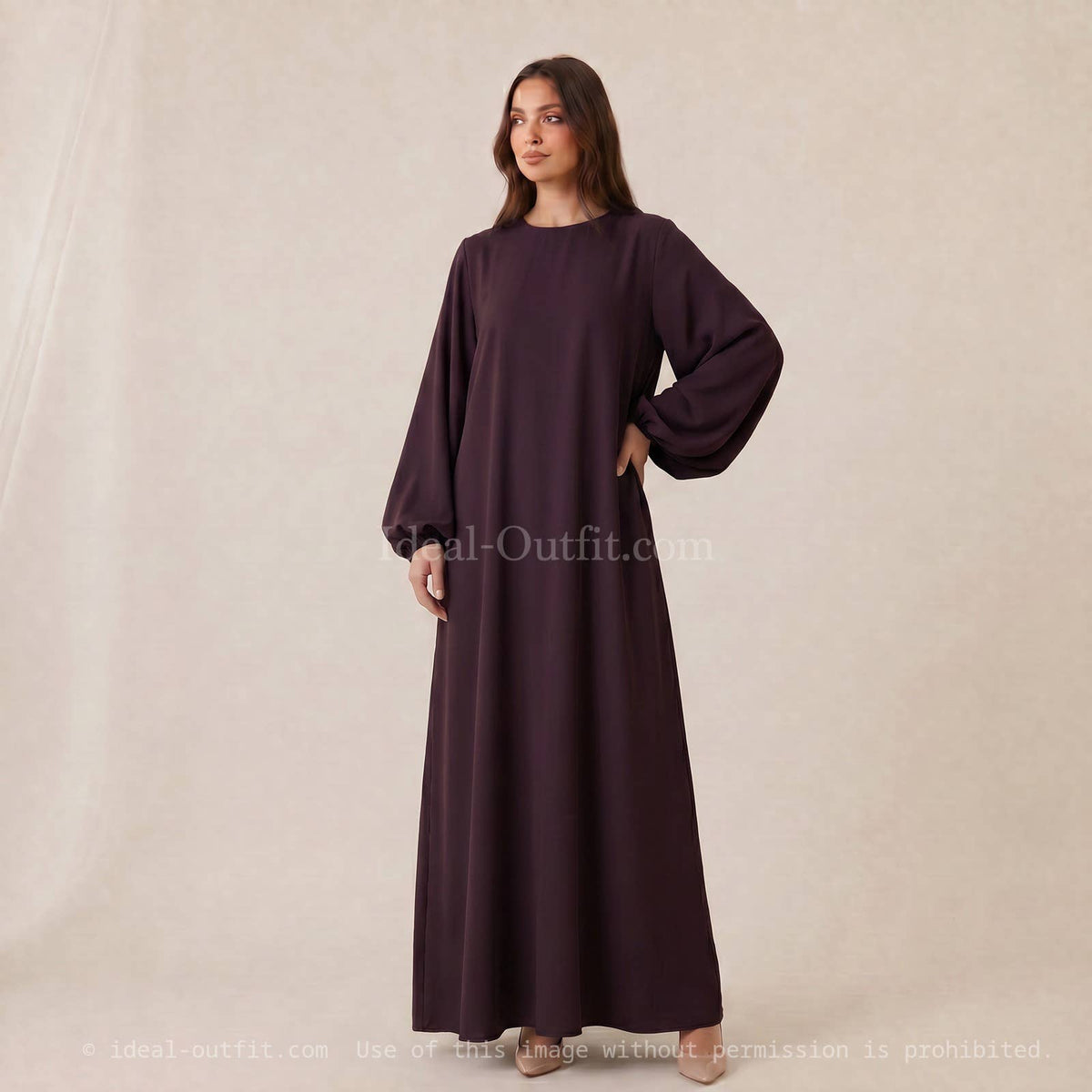Medina Silk Abaya Dress with Balloon Sleeves – Ref. 2370PK