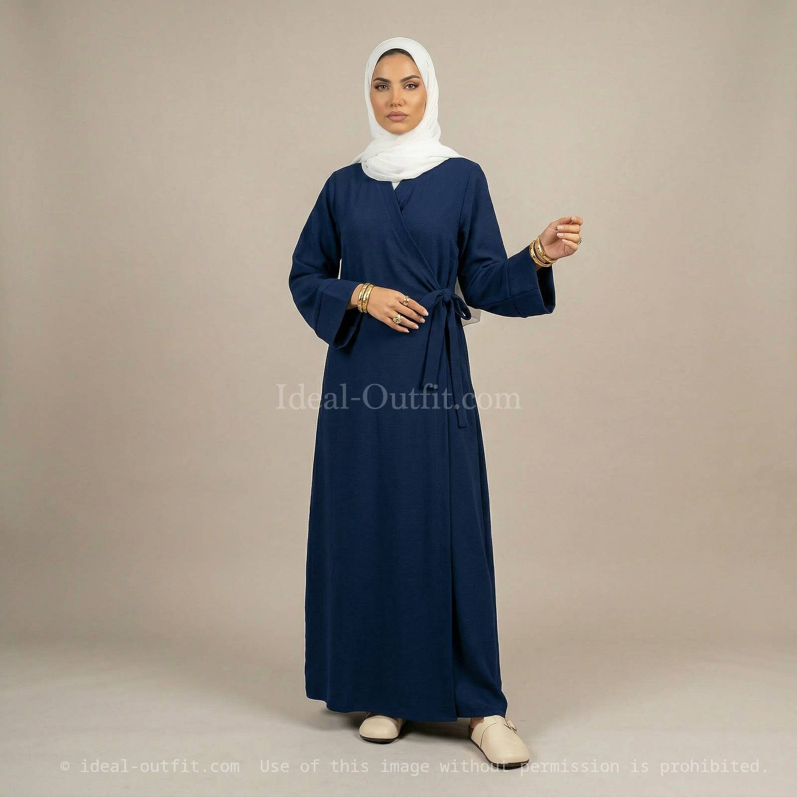 Tall Abaya with Side Bow & Wide Sleeves – 185 cm – Ref. L2383LIN – view 2