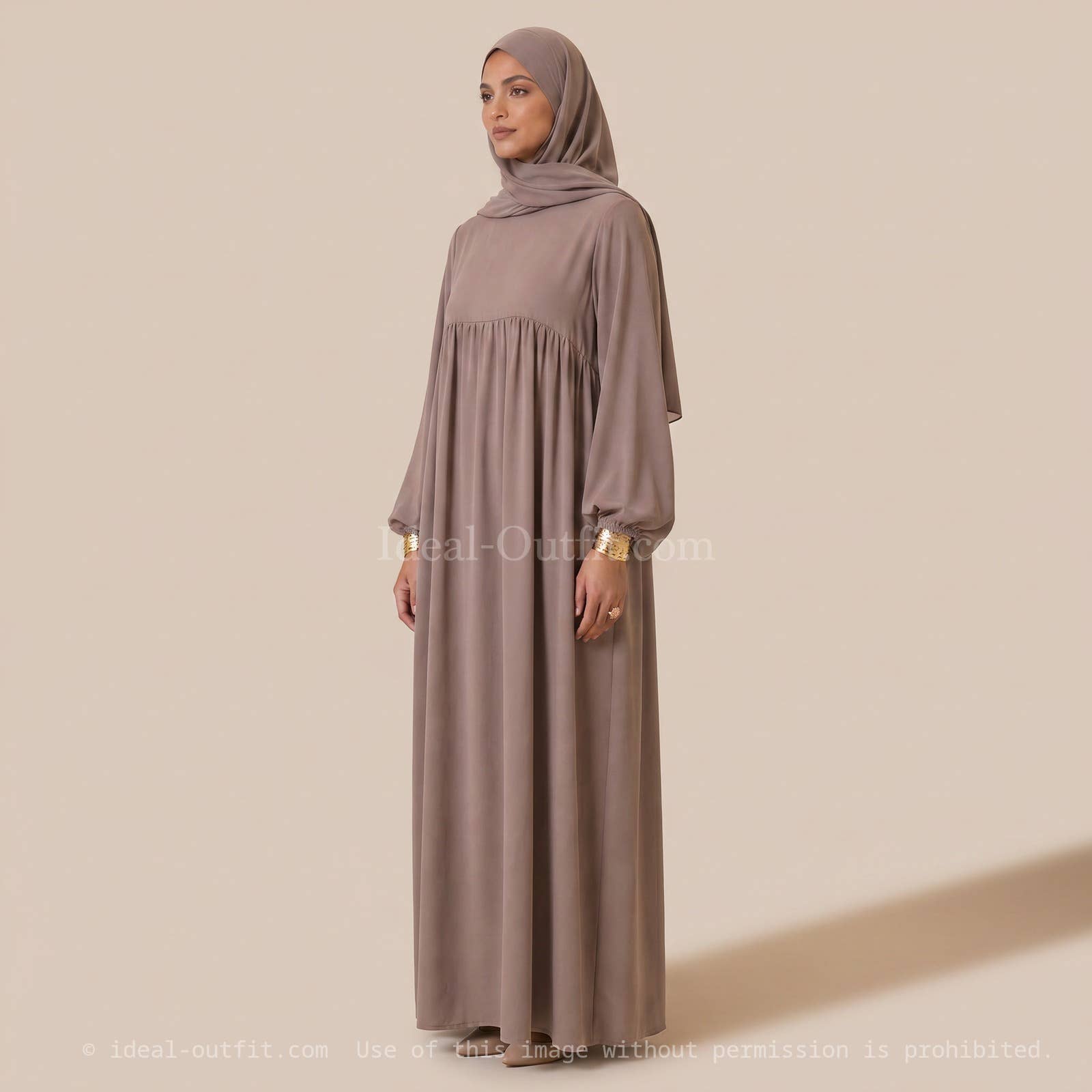 Medina Silk Abaya with Balloon Sleeves & Belt – Ref. 2379PK – view 4