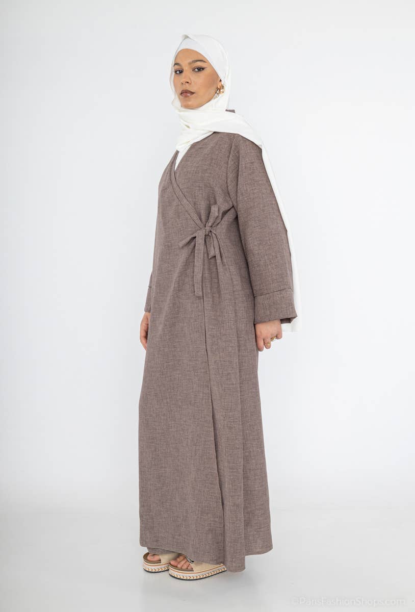Tall Abaya with Side Bow & Wide Sleeves – 185 cm – Ref. L2383LIN – view 4