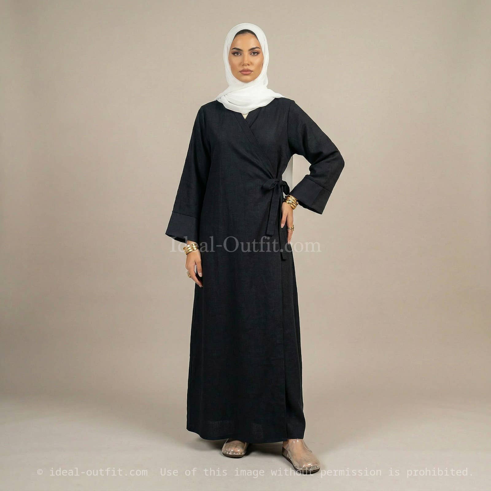 Abaya with Side Bow & Wide Sleeves – Ref. 2383LIN