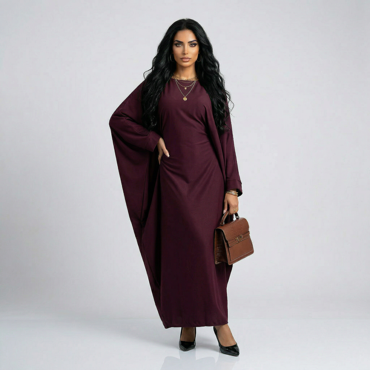 Long Abaya Dress – Elegant Everyday Cut – Ref. 2389PK – view 3