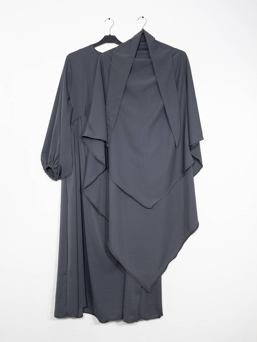 2-Piece Medina Silk Set – Abaya & Khimar – Ref. EN2509+2510PK – view 3