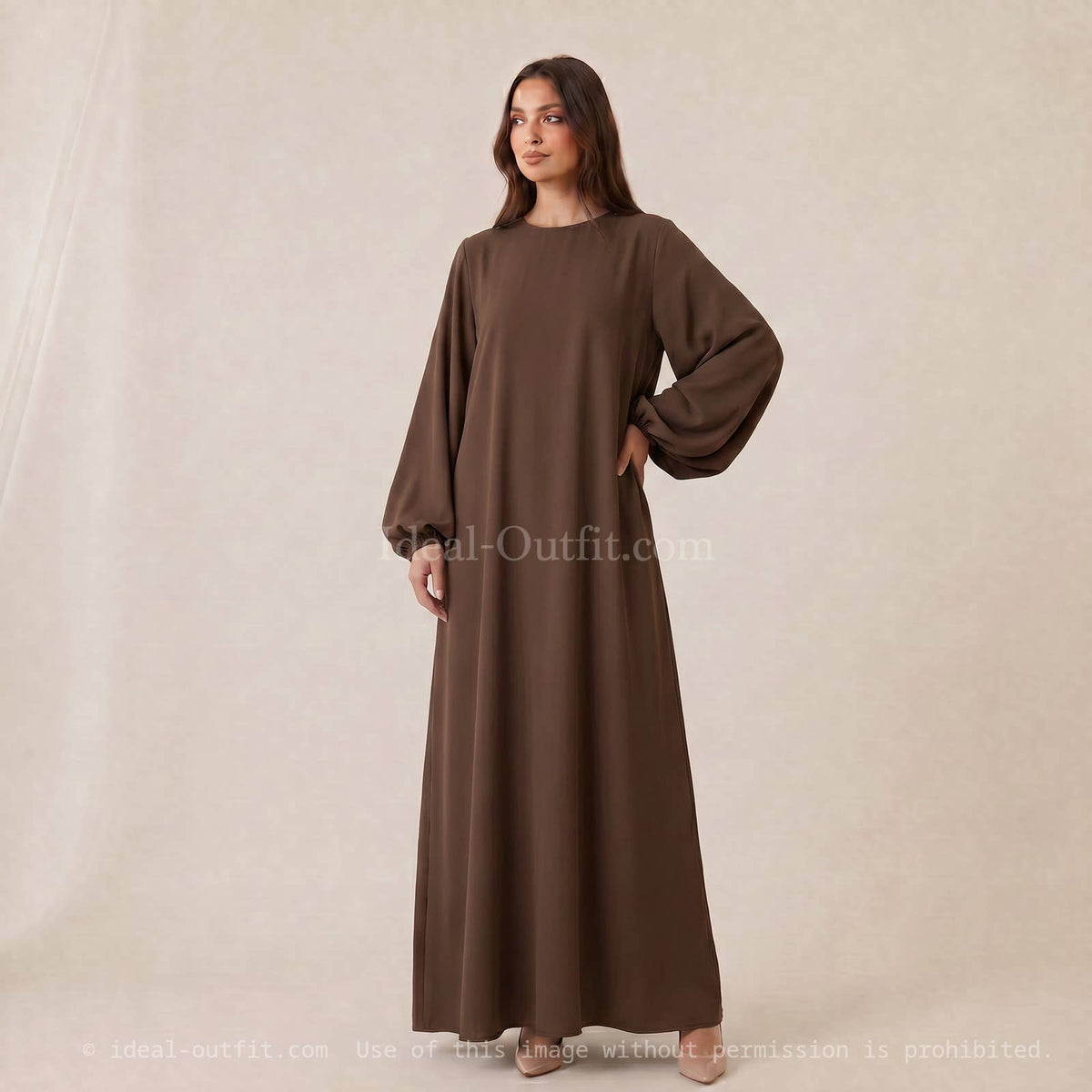 Medina Silk Abaya Dress with Balloon Sleeves – Ref. 2370PK – view 4